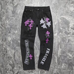 Chrome Heart Leather Patch Jeans